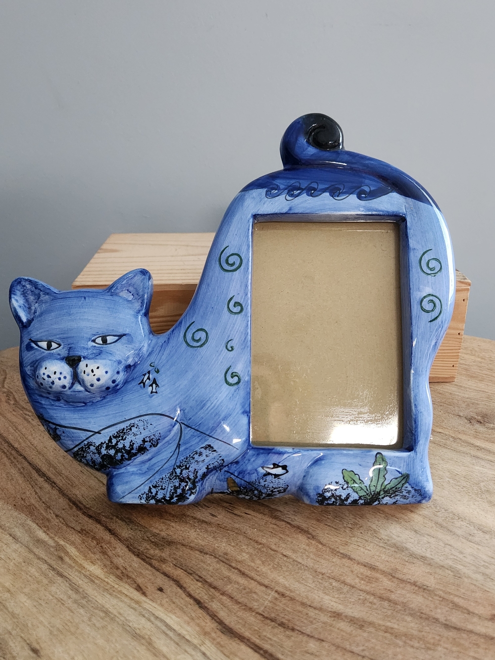 Whimsy Blue Cat Ceramic Picture Frame